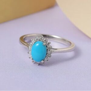 Elegant Sleeping Beauty turquoise gem, Sterling Silver  Ring size 7